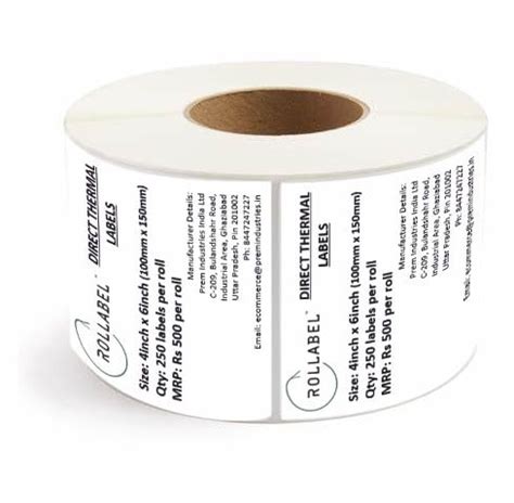Rollabel 4x6inch (100x150mm) Direct Thermal Label Roll- 250 Labels per roll- Pack of 2 roll ...