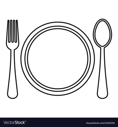 Plate spoon and fork icon outline style Royalty Free Vector