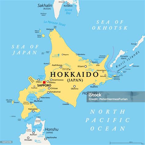 Hokkaido Second Largest Island Of Japan Political Map Stock ...