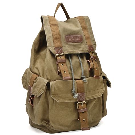 Gootium Vintage Canvas Backpack, Unisex Casual Classic Rucksack, Army ...