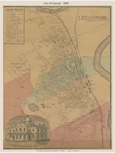 Concord City, New Hampshire 1858 Old Town Map Custom Print - Merrimack ...