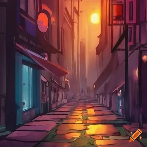 Anime-style alley at night on Craiyon