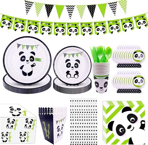 Amazon.com: Panda Birthday Party Supplies Serve 16, Panda Disposable Dinnerware Set with Panda ...