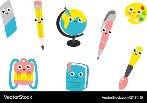 Cartoon cute school supplies characters set Vector Image