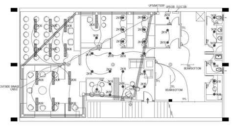 Electric installation and layout plan details of office building floor ...