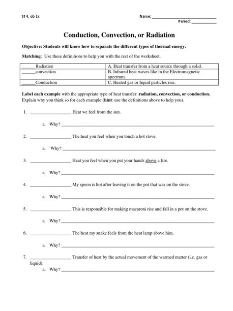 Conduction Convection Radiation Worksheet Education Template - Graphworksheets.com