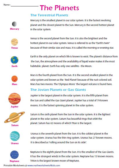 Planet Facts Worksheet