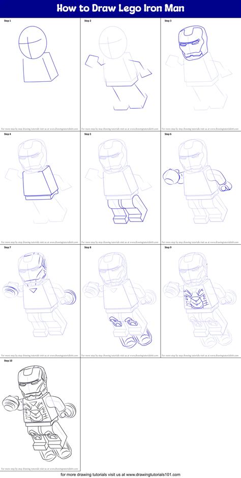 How to Draw Lego Iron Man printable step by step drawing sheet : DrawingTutorials101.com