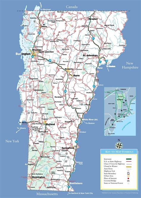 Large Detailed Tourist Map of Vermont with Cities and Towns