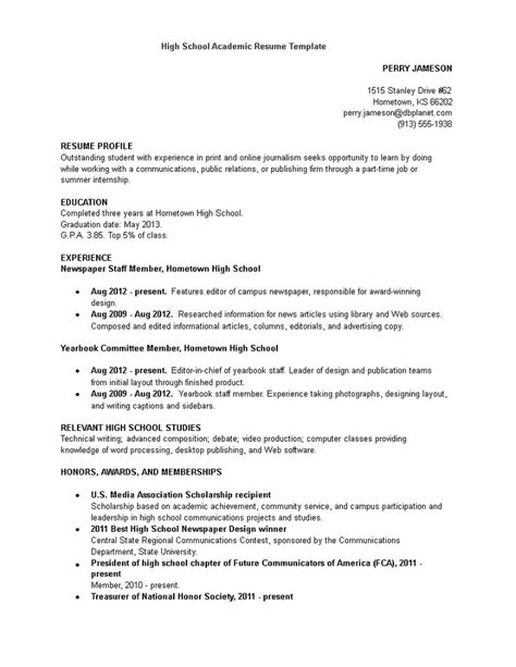 High School Academic Resume Template