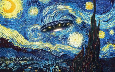 UFO Alien Abduction Starry Night Van Gogh Painting Painting by Tony Rubino | Saatchi Art