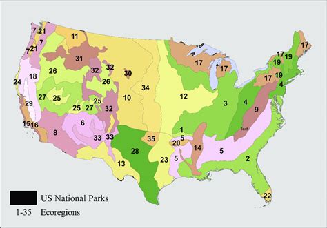 Ecoregions of the US (Bailey 1995) and selected U.S. National Park... | Download Scientific Diagram