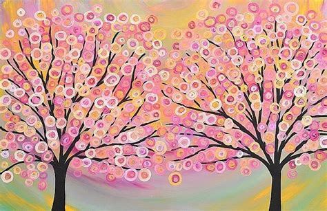 Hand-painted Abstract Oil Painting - Two Trees in Gold Pink Abstract Tree Painting, Modern Art ...
