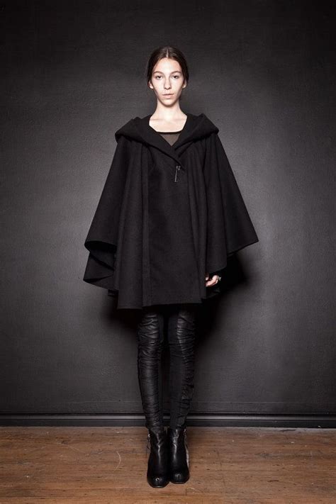 Black Hooded Wool Cloak