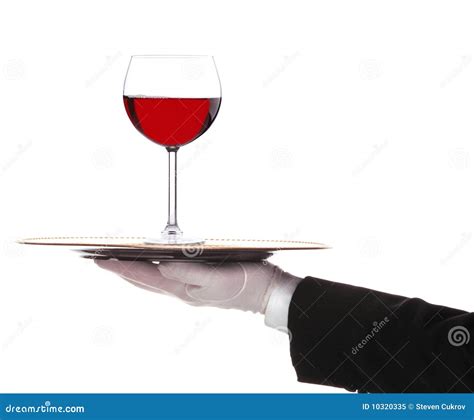 Butler with Red Wine Glass on Tray Stock Image - Image of alcohol, tray: 10320335