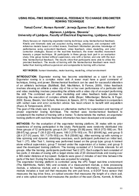 (PDF) Using Real-Time Biomechanical Feedback to Change Ergometer Rowing Technique | Roman Kamnik ...