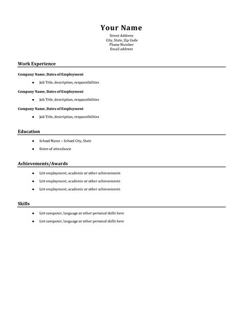 Printable Basic Resume Template Free