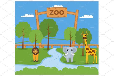 Zoo entrances flat design style | Animal Illustrations ~ Creative Market