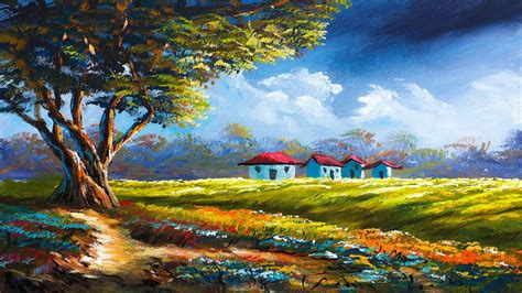 Easy Landscape Painting | Step By Step Painting Tutorial | How to Paint Landscape| Scenery ...