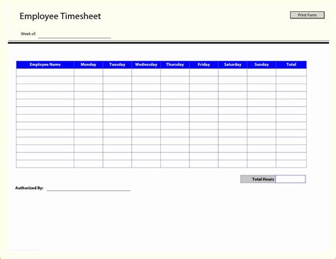 Simple Timesheet Template Free Of Printable Time Sheets ...