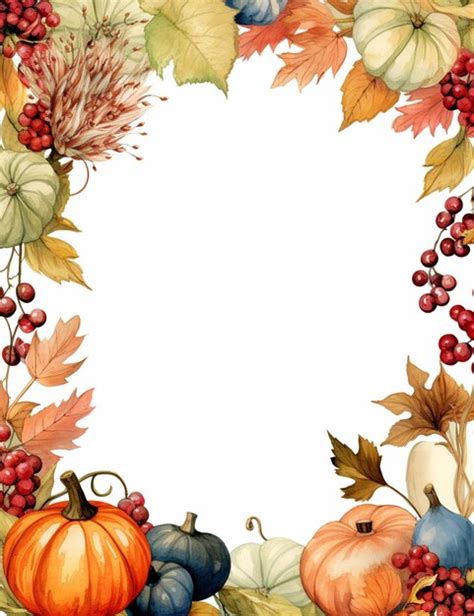 Premium AI Image | there is a picture of a watercolor fall border with pumpkins and leaves ...