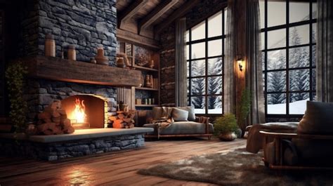 Premium AI Image | a fireplace with a fireplace and a fireplace with snow on the top.