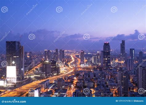 Tel Aviv Skyline at Sunset, Israel Stock Photo - Image of middle ...