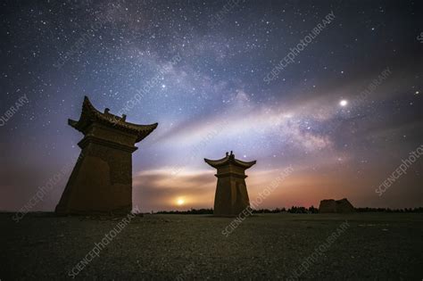 Rising Moon along Silk Road, Gansu, China - Stock Image - C058/2446 ...