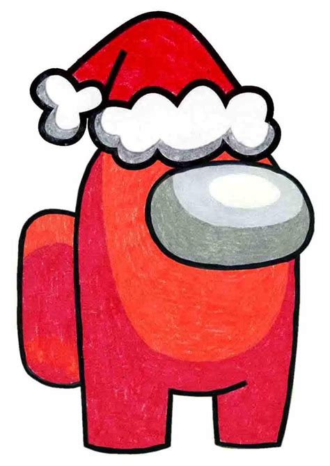 Easy How to Draw Among Us Santa Tutorial and Coloring Page | Easy ...