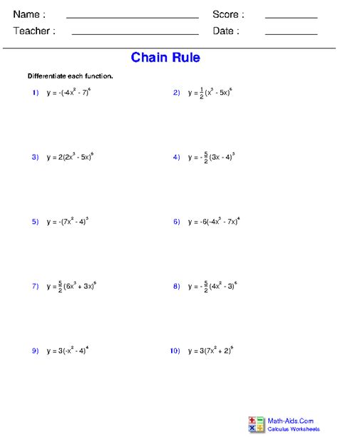 Chain Rule Practice With Answers