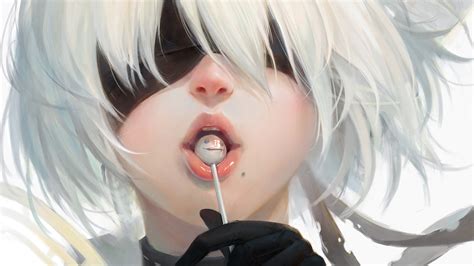 2B, Lollipop, Nier Automata, 4K, #6.603 Wallpaper