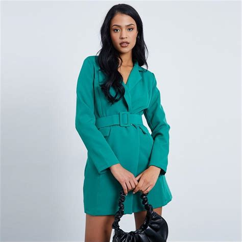 I Saw It First | Woven Belted Blazer Mini Dress | Green | isawitfirst