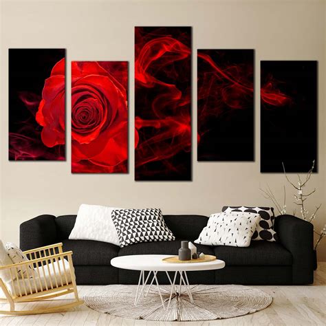 Abstract Rose Canvas Wall Art, Rose Digital Painting Canvas Set, Red R ...