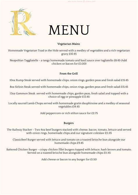 Menu at The Railway Inn pub & bar, Congleton