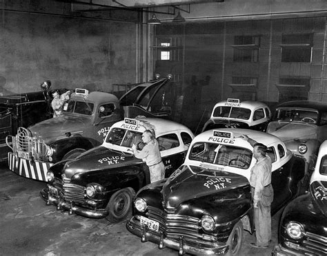 New York City Police cars in a Brooklyn repair shop, 1949 | Police cars ...