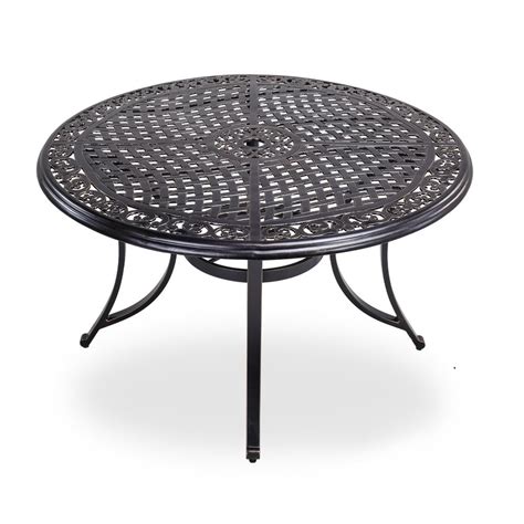 48" Round Patio Dining Table with Umbrella Hole, Aluminum Casting Top ...