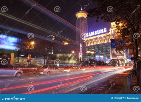 Shanghai street at night editorial photography. Image of travel - 17486327