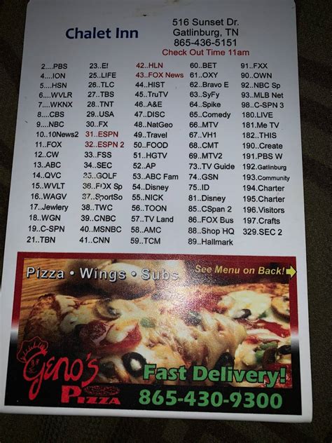 Menu at Geno's Pizza pizzeria, Gatlinburg, 385 East Pkwy