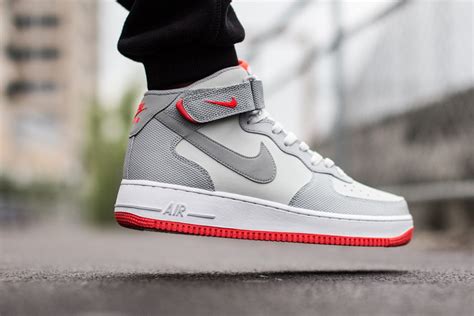 Nike Air Force 1 Mid 07 Grey Bright Crimson - Sneaker Bar Detroit