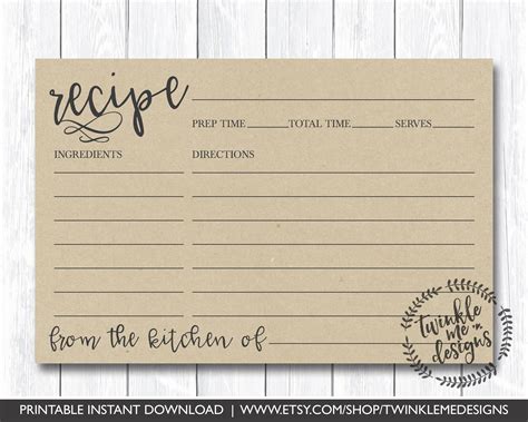 Recipe Card Printable Printable Recipe Card DIY Recipe | Etsy | Recipe cards template, Diy ...