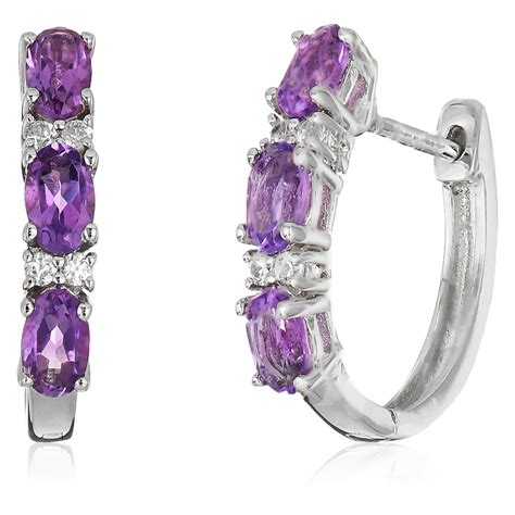 Pinctore - Sterling Silver African Amethyst Small Hoop Earrings ...