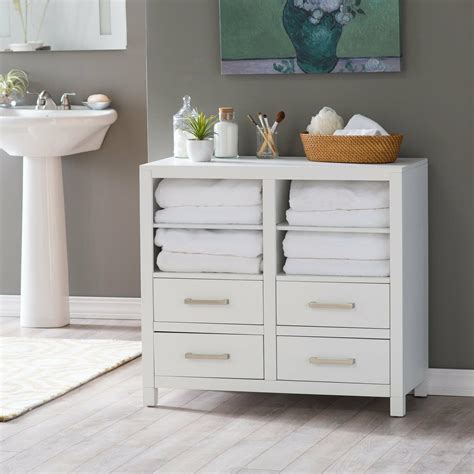 Classic White Freestanding Bathroom Storage Cabinet For Linens Toiletries Chest - Bath Caddies ...