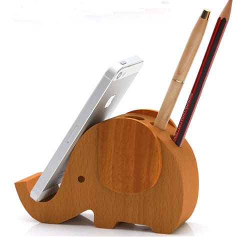 Natural Wooden Creative Cute Elephant cell Phone Stand Android Holder Beech carvings For iPhone ...