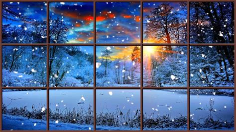 Download Sunset Snow Tree Winter Artistic Window HD Wallpaper