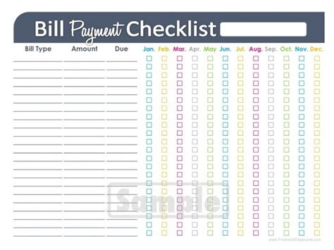 Monthly Bill Bill Checklist With Confirmation Number Column