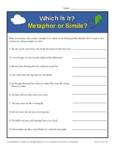 Simile and Metaphor Worksheet - Identifying similes and metaphors - K12reader