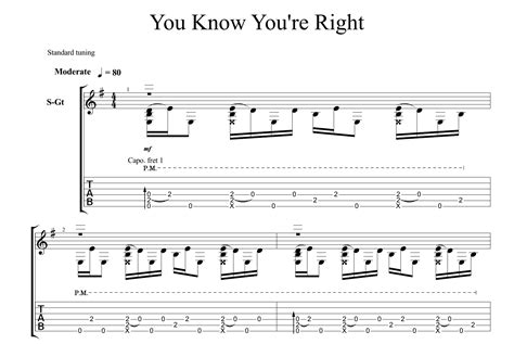 You Know You're Right for guitar. Guitar sheet music and tabs.