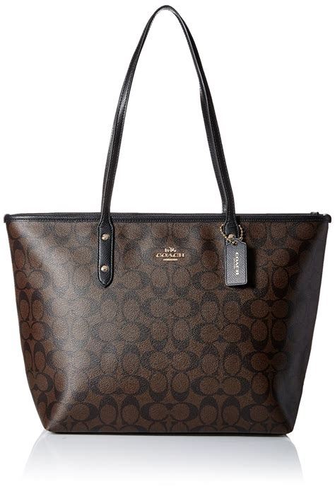 Coach Signature City Zip Tote - Brown/Black - Women's Handbags & Bags