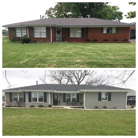 Before and after Ranch Style House renovation. Painted Brick in Sherwin ...