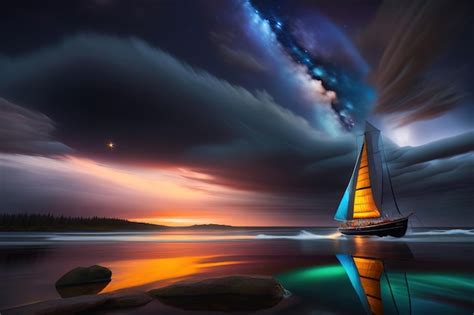 Premium AI Image | a boat in the ocean at sunset